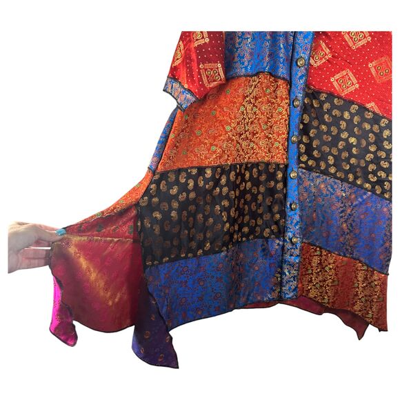 All That Glitters Champagne Topper Art Hippie Patchwork Tunic One Size - Picture 3 of 4